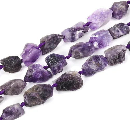 Miniatura 2 de Adabele - 2 hebras de piedras preciosas curativas de cuarzo de amatista natural en bruto morado oscuro, cuentas sueltas perforadas, pepita grande