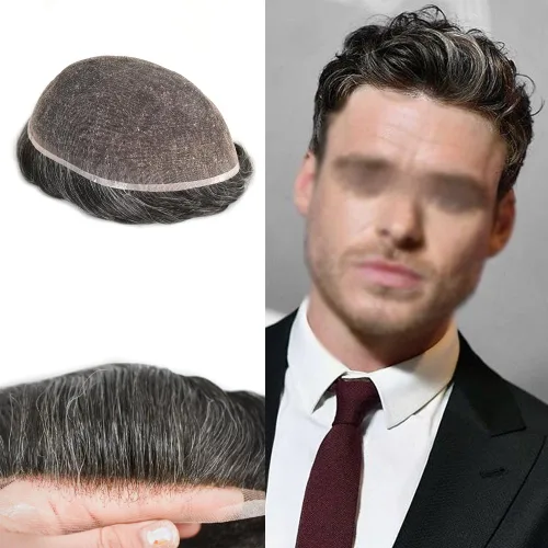 Miniatura 26 de Toupee para hombres completo encaje francés hombres toupee hairpieces 100% europeo cabello humano reemplazo sistema hombres piezas de pelo protesis