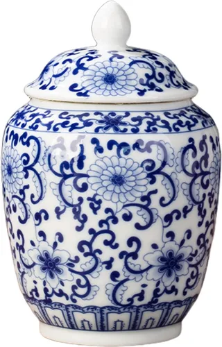 MagiDeal Jarrón de cerámica de jengibre chinoiserie, estilo chino, tarros de porcelana tradicional, tarro de jengibre asiático para decoración del