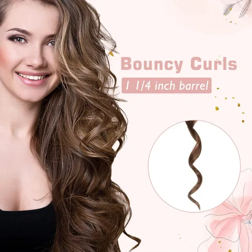 Miniatura 2 de Rizador de pelo de 1 1/4 pulgadas, rizador de pelo de doble voltaje que calienta hasta 450 °F, varita rizadora de cerámica Professiona (oro rosa)