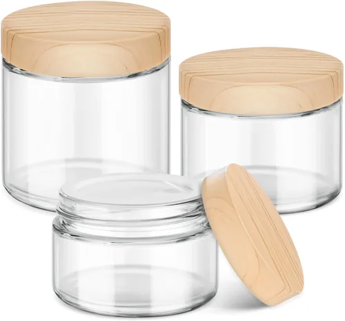 Miniatura 12 de 2 OZ Glass Jars with Lids, 24 Pack Small Glass Containers with Plastic Woodgrain Lids & Inner Liners, Reusable Travel Containers for Creams, Makeup
