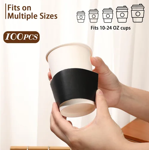 Miniatura 3 de Thenshop 100 fundas de café negras desechables para tazas de café, papel kraft corrugado, cartón, aislante para bebidas y bebidas de 12, 16, 20, 22