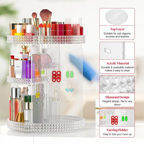 Miniatura 6 de Awenia Organizador de maquillaje giratorio de 360 grados, almacenamiento de maquillaje ajustable, 7 capas de gran capacidad, unidad