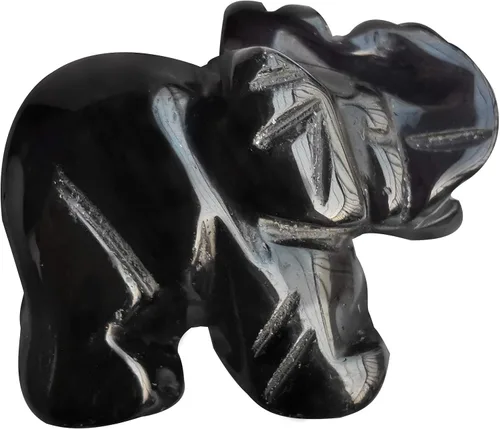 Estatua de cristal de elefante tallada a mano, escultura de animal guardián de oficina en casa, decoración de 1.5 pulgadas, obsidiana negra