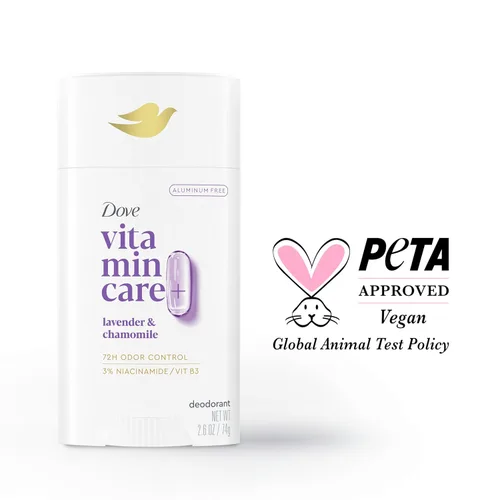 Miniatura 4 de Dove VitaminCare+ Desodorante en barra sin aluminio para protección de olores 72H Desodorante transpirable lavanda y manzanilla para mujeres, 2.6