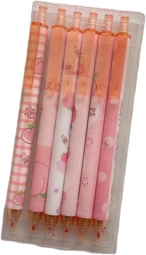 Miniatura 3 de Paquete de 6 bolígrafos de gel de tinta negra Kawaii, retráctiles y de secado rápido, suministros escolares estacionarios para la vuelta a