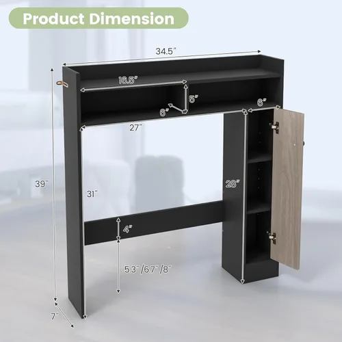 Miniatura 3 de Giantex Armario de almacenamiento corto sobre el inodoro, organizador de baño con gabinete de una sola puerta y estantes ajustables, ahorro