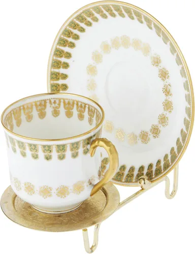 Miniatura 2 de Bard's Soporte para taza y platillo en tono dorado brillante, 3 pulgadas de alto x 2.75 pulgadas de ancho x 4 pulgadas de profundidad