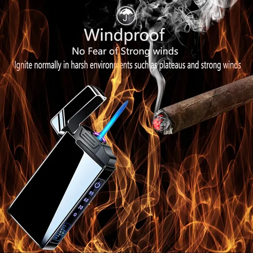 Miniatura 3 de Arc - Encendedor eléctrico y recargable de chorro de butano 2 en 1, recargable por USB con iluminación LED a prueba de viento para fuego, barbacoas