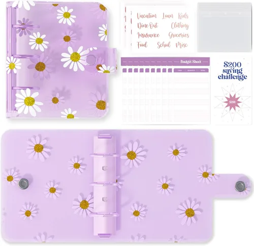 Miniatura 7 de SOUL MAMA Mini Carpeta Billetera - Lindo Organizador de Dinero Azul Daisy con Sobres de Efectivo y Planificador de Presupuesto Claro