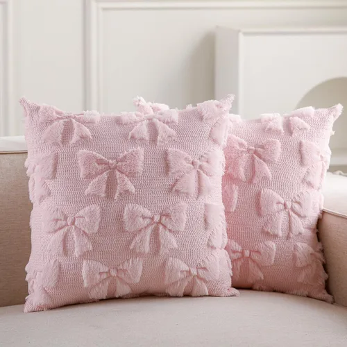 Miniatura 12 de Mixweer Juego de 2 fundas de almohada con moño, decoración de habitación coquette, lindas cosas preppy de piel sintética suave con lazo, fundas