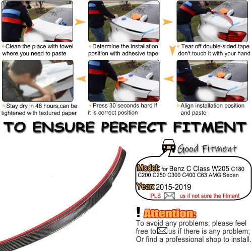 Miniatura 6 de Alerón de maletero de fibra de carbono C300 para Mercedes Benz 2015-2021 Clase C W205 Sedan Tapa trasera de arranque Highkick Wing Lip Factory Outlet