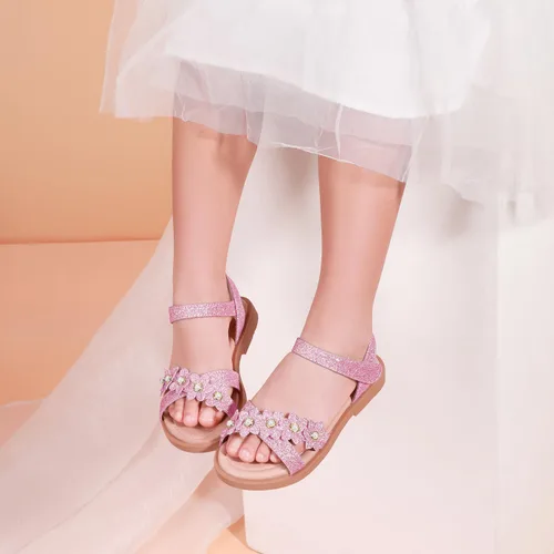 Miniatura 2 de PANDANINJIA Elva - Sandalias para niñas con puntera abierta, bonitas, planas, sandalias de vestir con tiras cruzadas, zapatos de verano para niños