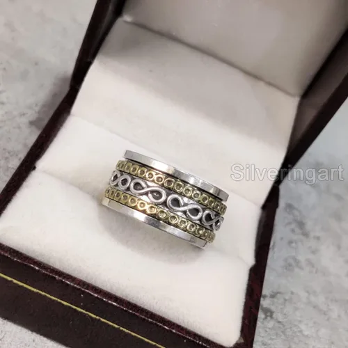 Miniatura 3 de Infinity Spinner Band, Meditation Ring, 925 Sterling Silver Ring, Spinning Thumb Ring, Two Tone Ring, Fidget Ring, Handmade Jewelry, Christmas