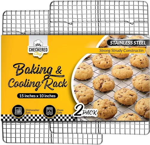 Miniatura 11 de Checkered Chef Rejilla de enfriamiento - Juego de 3 estantes de enfriamiento de galletas de acero inoxidable, alambre de rejilla para hornear