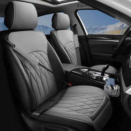 Miniatura 10 de BEITK Paquete de 2 fundas de cuero para asiento delantero de automóvil, protectores universales para asiento de automóvil sin laterales con bolsillo