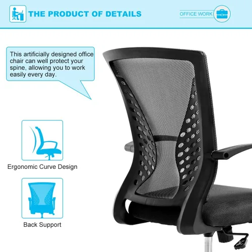 Miniatura 2 de TTY Store Silla de oficina de malla para el hogar, silla de escritorio ergonómica con soporte lumbar, reposabrazos ejecutivo, ajustable, giratoria