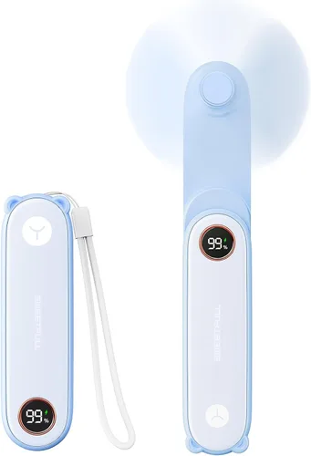 Miniatura 11 de SWEETFULL Mini Ventilador Portátil de Mano con Pantalla LED, 3 en 1 Personal Plegable Recargable por USB, Ventilador de Mano y Linterna para Viajes
