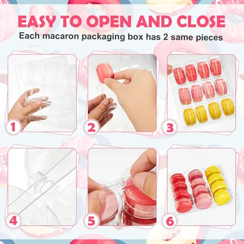 Miniatura 3 de Sherr 12 cajas de macarrones de plástico transparente para macarrones, bandejas de almacenamiento de macarrones, bandejas para galletas, bodas