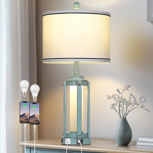 Miniatura 11 de 26" Modern Lamp for Living Room, Industrial 3-Way Dimmable Beside Table Lamp with USB A+C Charging Ports & AC Outlet, Touch Control Beside Lamp LED