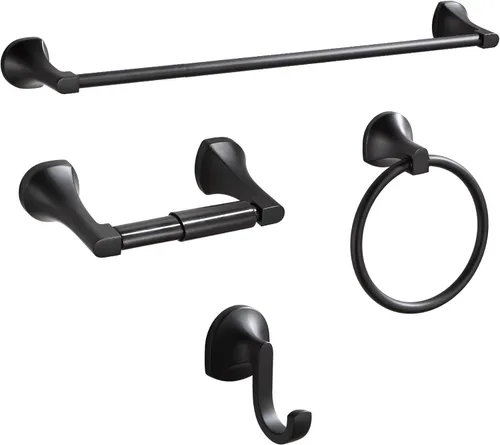 Miniatura 7 de BGL Juego de accesorios de baño, barra de toalla extensible ajustable negro mate, juego de accesorios de baño de 4 piezas, soporte para papel
