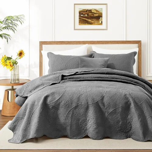 Miniatura 38 de MOONLIGHT20015 Paquete de 8 Colchas Tamaño King para Cama (106" x 96") - Venta al Por Mayor para Hoteles, Dormitorios de Huéspedes y Airbnbs - Gris