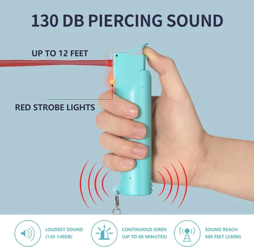 Miniatura 3 de 3-in-1 Personal Alarm Safety Keychain Set, Max Strength Pepper Gel & 130 dB Siren & Strobe Lights, UV Marking Dye & Flip-top Cap & Rechargeable &