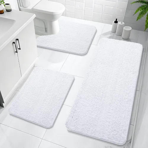 Miniatura 71 de OLANLY Juego de Alfombras de Baño de 3 Piezas, Tapetes de Baño de Chenilla Suave y Absorbente y Alfombra de Contorno en Forma de U para Inodoro