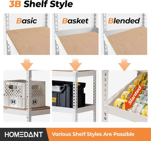 Miniatura 6 de HOMEDANT Estantes de almacenamiento de 5 niveles ajustables laminados sin pernos para garaje, estantería de metal resistente, estante para almacén