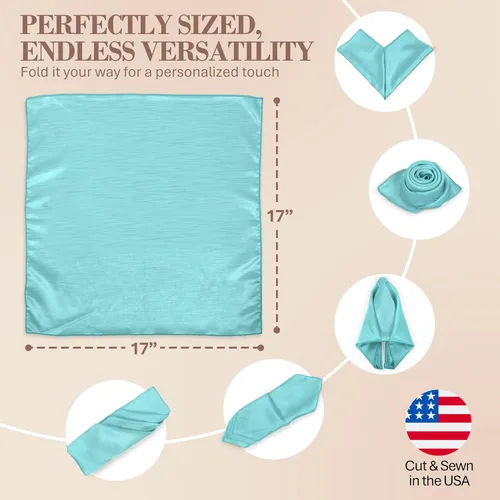 Miniatura 6 de Ultimate Textile -5 docenas - Reversible Shantung Satin - Majestic - Servilletas de tela Majestic de 17 x 17 pulgadas, color azul aguamarina Aqua