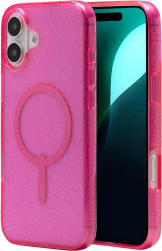 ZAGG Milan Snap Case - Funda para iPhone 16 Plus, purpurina rosa, compatible con MagSafe, protección contra caídas de 13 pies, materiales Destellos