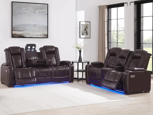 Miniatura 14 de THSUPER Silla reclinable Power Theater de cuero marrón con almacenamiento de brazos y luces LED, reclinable con reposacabezas eléctrico y portavasos