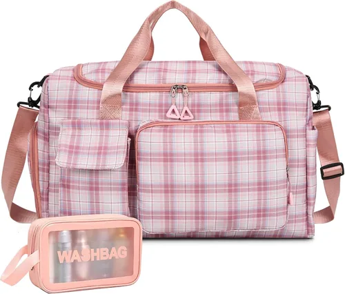 Miniatura 15 de Bolsa de Gimnasio Pequeña para Mujer, Bolsa de Lona de Viaje, Bolsa de Fin de Semana con Compartimento para Zapatos