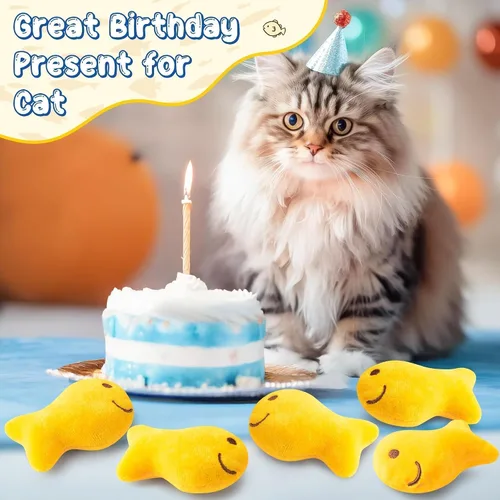 Miniatura 5 de L1rabe Goldfish - Juguetes de peluche para gatos – 5P Día de apreciación del gato negro colorido en forma de pez, juguetes divertidos para mascotas