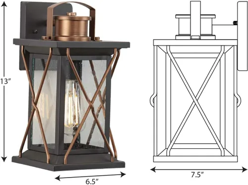 Miniatura 12 de Progress Lighting Barlowe Collection - Farol de pared pequeña de cristal transparente con semillas para exteriores, 13 x 6.5 x 6.5 pulgadas, bronce