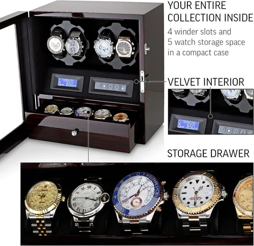 Miniatura 6 de 4 Watch Winder with 5 Watch Storage Space, LCD Display, Touch Control and Interior Light