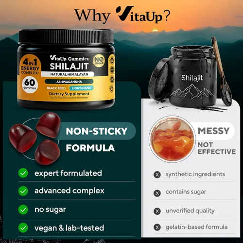 Miniatura 9 de VitaUp Gomitas Shilajit del Himalaya para hombres y mujeres – Gomitas Shilajit sin azúcar con ácido fúlvico – Energía pura, inmune y apoyo al