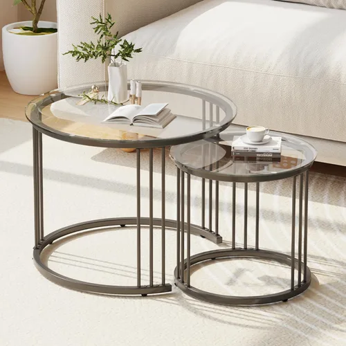 Miniatura 11 de Garden 4 you Mesa de centro anidable, mesa auxiliar redonda de 23.6 pulgadas, juego de 2, mesa anidable de madera con marco de metal, mesas Ceter