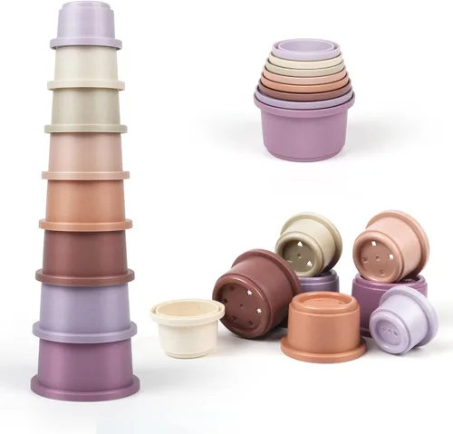 Miniatura 9 de Vasos apilables para bebés, juguete de baño Montessori para niños pequeños de 1 a 3 años, 8 vasos apilables con números para bebés de 6 a 12 meses