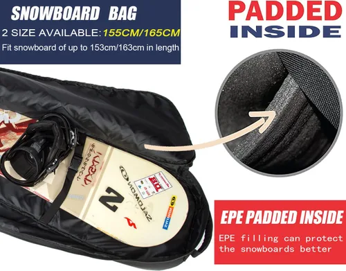 Miniatura 2 de Bolsa de snowboard MERALIAN para viajes aéreos, bolsa de snowboard acolchada para tabla, botas, ropa, casco y equipo, disponible en longitud
