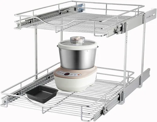 Miniatura 10 de DINDON Organizador de gabinete extraíble de 2 niveles (11 pulgadas de ancho x 18 pulgadas de profundidad), estante deslizante de metal resistente