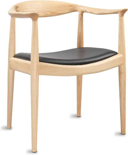 Miniatura 9 de Tomile Hans Wegner Kennedy - Silla moderna de piel sintética con respaldo ancho curvo, marco de madera maciza, diseño de mediados de siglo