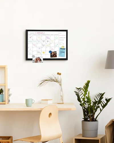 Miniatura 4 de TORASO Pizarra blanca de borrado en seco y calendario mensual, pizarra blanca magnética para pared, oficina, escuela, hogar, tablero colgante