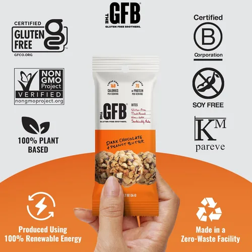Miniatura 6 de The Gluten Free Brothers Bocaditos de Chocolate Negro con Mantequilla de Maní - Bolas de Proteína Sin Gluten – Sin OMG, Sin Soja, Veganas – Bolas