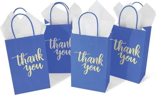 Miniatura 8 de DjinnGlory Paquete de 50 bolsas de papel azul marino de tamaño pequeño con papel de seda blanco de 9 x 5.5 x 3.15 pulgadas, bolsas de regalo