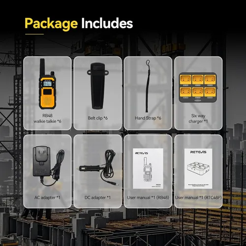 Miniatura 8 de Retevis RB48 - Walkie Talkies para Adultos, Radios de 2 Vías de Largo Alcance de Servicio Pesado con Cargador de Seis Vías, Resistente al Agua IP67
