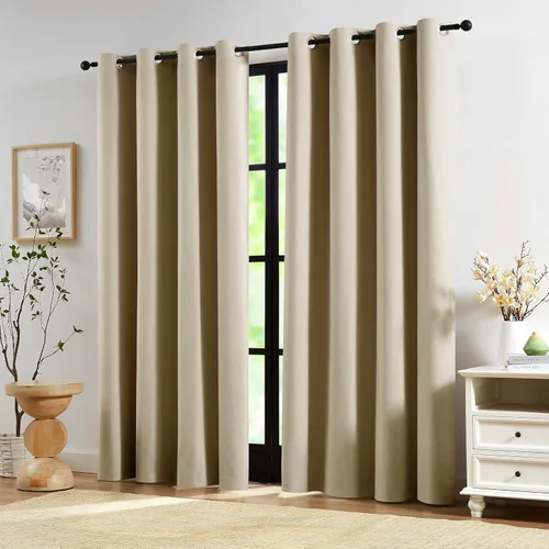 Miniatura 34 de Jubilantex Cortinas opacas plisadas negras de 63 pulgadas, cortinas de lino sintético para dormitorio, sala de estar, casa rural, juego de cortinas