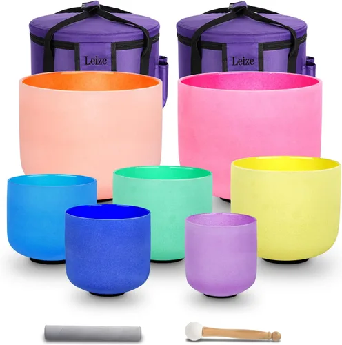 Miniatura 9 de Leize Cuenco cantante de cristal de cuarzo, nota C, raíz chakra, blanco, 10 pulgadas con funda de transporte resistente, gamuza