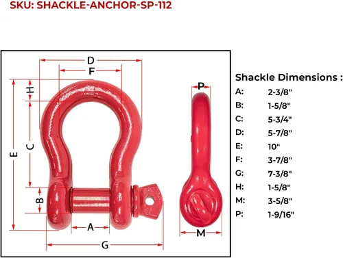 Miniatura 4 de Mytee Products Grillete de anclaje de 1-1/2 pulgadas, acero al carbono forjado con clavija de tornillo de aleación, límite de carga # 17 toneladas