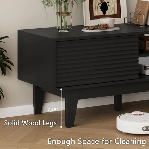 Miniatura 6 de Soporte de TV estriado para TV de 55 y 65 pulgadas, centro de entretenimiento moderno de mediados de siglo con estantes, gabinetes y puertas